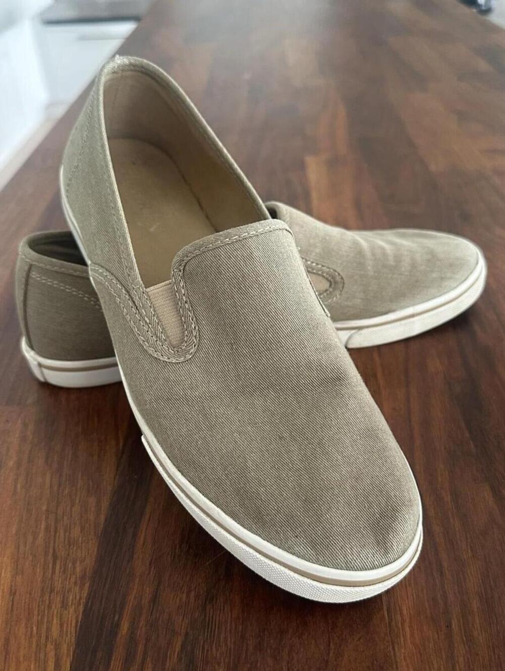 Lauren Ralph Lauren Janis Light Kaki Washed Twill Slip-On Shoes 9B Washed Twill